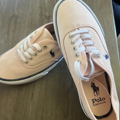 Polo Ralph Lauren Keaton repp stripe size  7 men’s light pink canvas blue pony - Image 1 of 4