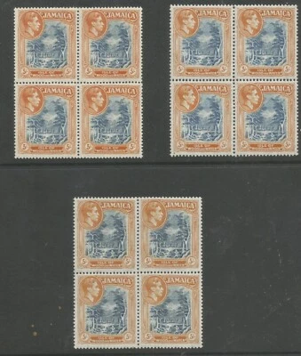 JAMAICA the 1938-52 GVI 5/    3 different in  MNH blocks of 4 - Image 1 of 2