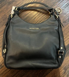 NUEVO CON ETIQUETAS MICHAEL KORS Bedford Bolso de Mano NEGRO Cuero Dorado Cinturón Grande Bolso de Hombro - Imagen 1 de 5