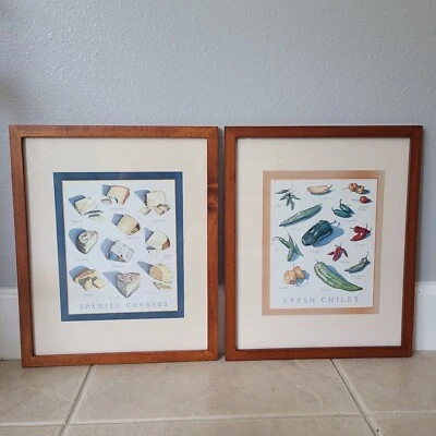 Pottery Barn Set (2) Framed Wood Wall Art Cheese Chili  kitchen Dining 17" x14"  - Image 1 of 4