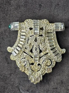 ANTIKE ART DECO DIAMANT STRASS SILBERFARBEN KLEID CLIP BROSCHE ANSTECKNADEL   - Bild 1 von 6