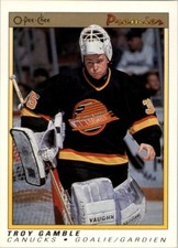 1990-91 O-PEE-CHEE PREMIER HOCKEY #34 TROY GAMBLE RC ROOKIE VANCOUVER CANUCKS