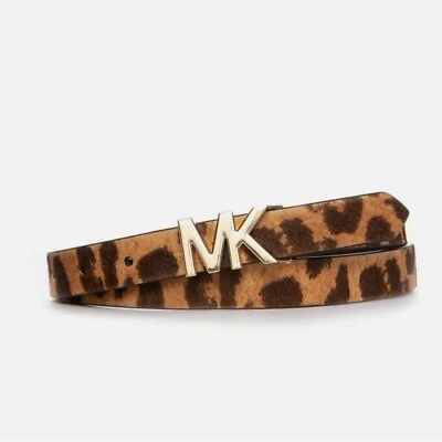 Michael Kors Womens Dyed Leopard Print Real Fur Calf Hair Skinny Belt Medium - Image 1 of 4