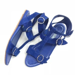 SANDALIAS PLANAS PRADA MILANO ICÓNICAS DE GAMUZA AZUL CON HEBILLA GLADIADOR EU 38 ME ENCANTAN LOS ZAPATOS - Imagen 1 de 9