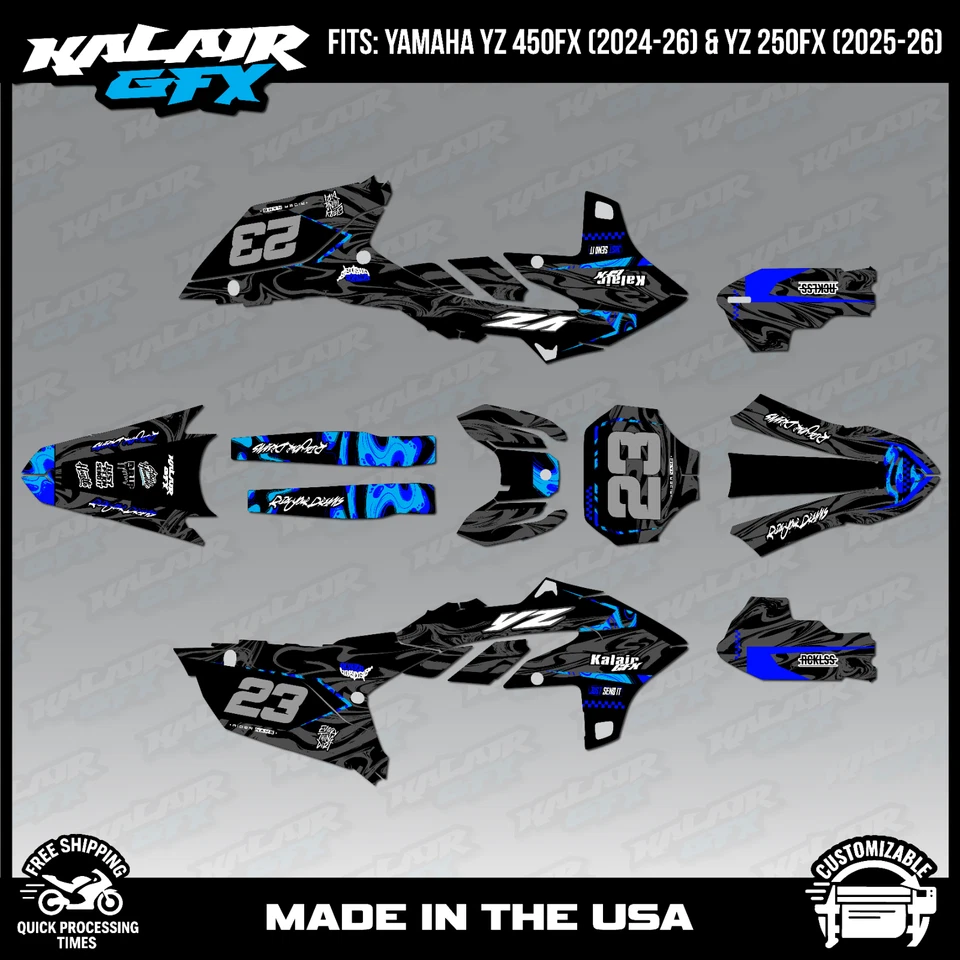 Kit de gráficos para Yamaha YZ450FX (2023-2025) y YZ250FX (2024-26) ácido - azul Foto 1 de 4