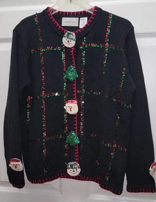 Cárdigan Suéter Navidad Hierba Limón Vintage Pequeño Mediano Santa Muñecos de Nieve Foto 1 de 4