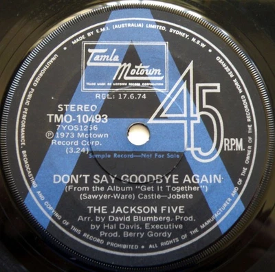 1974 PROMO THE JACKSON 5*DON'T SAY GOODBYE AGAIN/THE BOOGIE MAN*OZ MOTOWN7"45 EX - Image 1 of 4