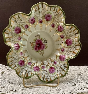 Antique Vintage Floral Rose Bone China Gold Rim Hand Painted Candy Nut Dish - Picture 1 of 6