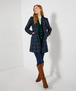 Joe Browns Womens Longline Check Jacket Navy - Picture 1 of 7