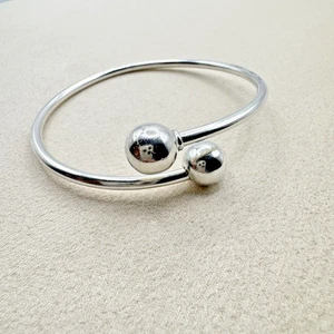 Vintage 925 Sterling Silver Bypass Ball Bangle Bracelet 8 inch Jewelry - Picture 1 of 11