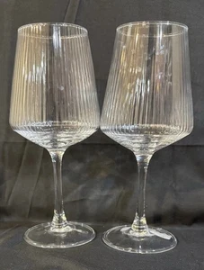 2 klare Weinglas Kelche gerippt geriffelt Akkordeon Plissee strukturierte Glaswaren - Bild 1 von 3