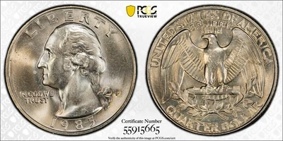 Cuarto de dólar Washington 1985 graduación profesional MS-66 BU gema UNC 25c Foto 1 de 3