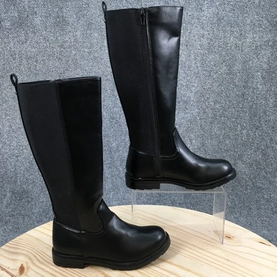 Steve Madden Boots Youth 1 Black Jjenni Tall Riding Faux Leather Round Toe NEW - Image 1 of 4