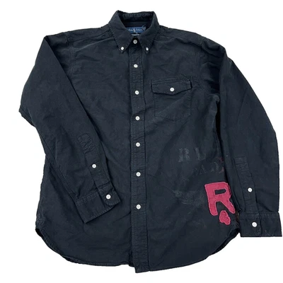 Ralph Lauren Shirt Men Small Black Button Up Big R Logo Wings Pocket Military - Image 1 of 4