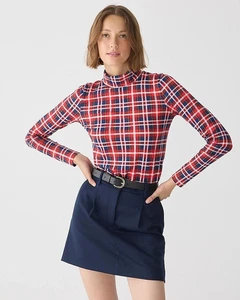 NWT J.CREW J Crew Tissue Turtleneck in Tartan Plaid Cotton Red Blue Women's M - Picture 1 of 7