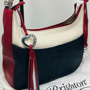 Brighton Barbados Ziptop Hobo Leather - red white blue patriotic w/cover   $295