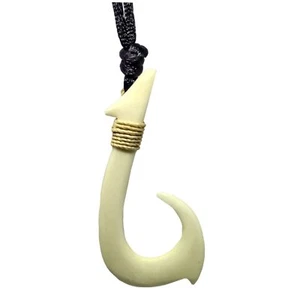 Hawaiian Buffalo Bone Handcarved Fish Hook Necklace Adjustable from Maui, Hawaii - Picture 1 of 2