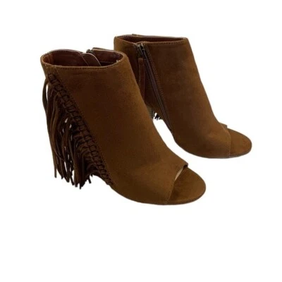 Botines Coconuts By Matisse Marrón Gamuza Flecos Punta abierta Western Boho Tobillo 9M Foto 1 de 4