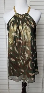 INC International Concept SILK Halter Top Camo Print Gold Chain Collar 12 - Picture 1 of 11