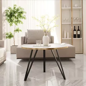 Moderner runder Couchtisch aus Metall – Schwarz oder Weiß – Loft-Stil mit golden - Bild 1 von 3