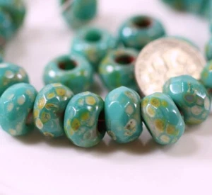 Rondelle Roller Beads, Large Hole, 12mm, Sea Green w/Picasso Finish, 4 Pcs, 219 - Picture 1 of 3