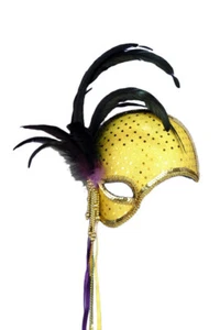 Gold Sequin Mystique Venetian Masquerade Mardi Gras Mask with Feathers - Picture 1 of 1
