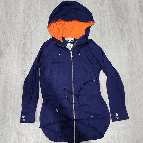 Giacca con cappuccio Michael Kors donna basics vera blu navy arancione taglia small nuova senza etichette