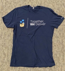 AMAZON Logo T-Shirt Together We Deliver Adult Large L Dark Blue District - Picture 1 of 5