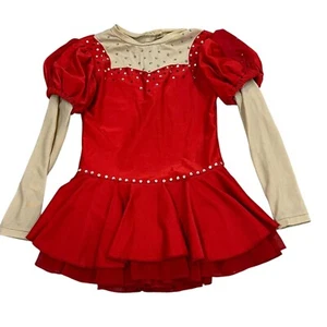 Girls Red Long Sleeve Rhinestone Ice Figure Skating Dress - Picture 1 of 12