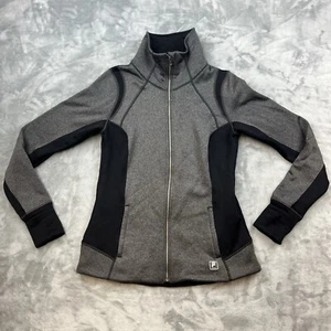 FILA Sport Activewear Full Zip Jacket Womens Size Medium Gray/Black Thumb Holes - Picture 1 of 8