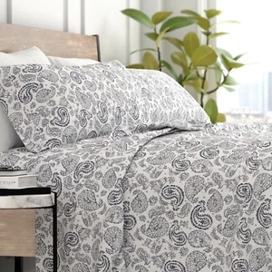 Kaycie Gray Fashion 4 Piece Ultra Soft Microfiber Coarse Paisley Bed Sheet Set - Picture 1 of 18