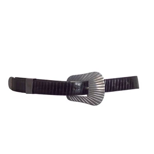 BRENDA SCHOENFELD- 1990s Black Reptile Skin Belt, Waist 33" - Picture 1 of 3