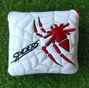 White Leather with Spider Embroidery Golf Square Mallet Putter Head Cover Magnet - Picture 1 of 6