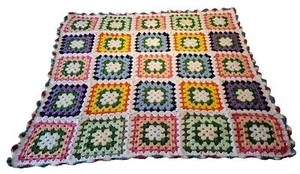 VTG Multicolored Granny Square Handmade GrannyCore Blanket Throw 38x38 Cottage - Picture 1 of 11