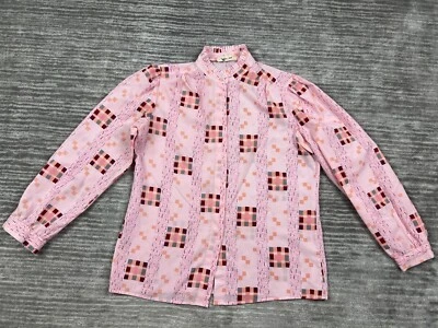 Top Ruggeri Vintage Mujer 14 Rosa Geométrico Abotonado Volantes Cuello Años 70 Foto 1 de 4