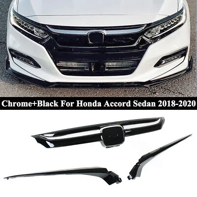 For Honda Accord Sedan 2018-2020 Glossy Black W/Chrome Front Grille JDM Style - Image 1 of 4