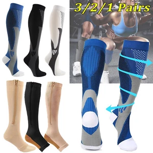 3/2 Pairs Compression Socks Anti-Fatigue Flight Support Socks Unisex Men Women - Picture 1 of 32