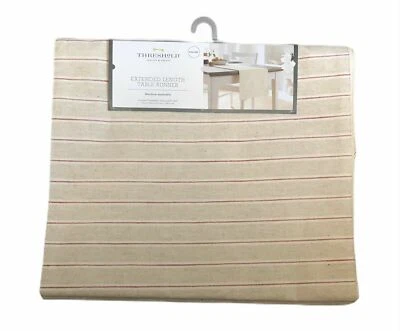 Threshold Extended Length Table Runner 14"x108"  Beige Red Striped Cotton NEW - Image 1 of 3