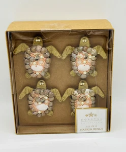 Meeresschildkröte Perlen Muschel Jute Serviettenringe Halter 4er Set Neu Ozean Tischdeko - Bild 1 von 3