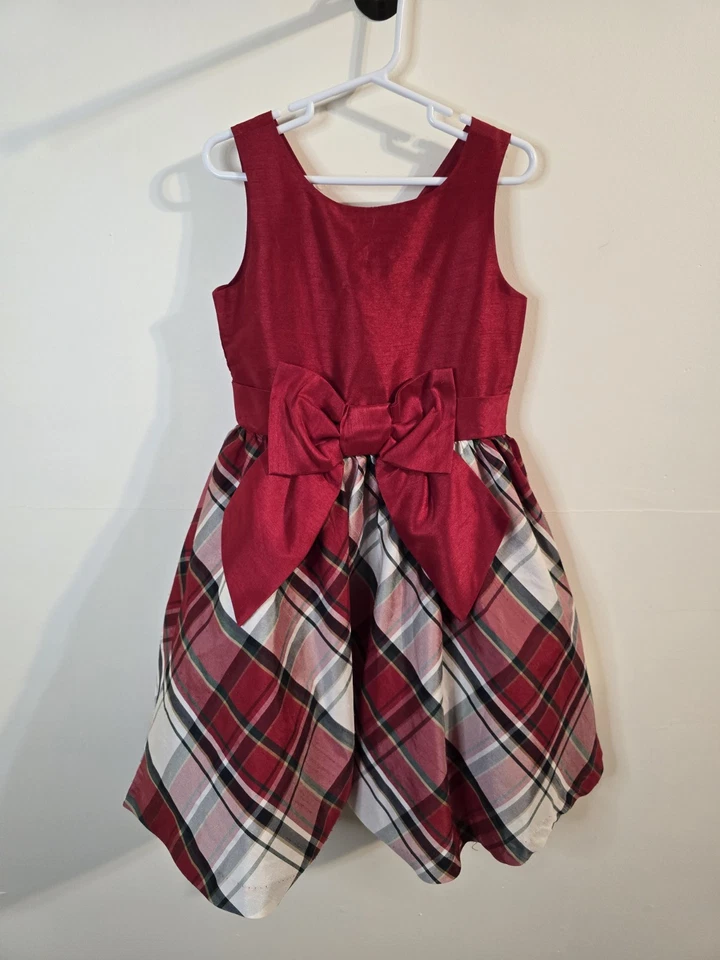 Gymboree Girls Size 6 Red White Tartan Plaid w/ Bow Christmas Holiday Dress - Image 1 of 3