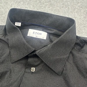 Eton Slim Fit Dress Shirt Striped Button Up Long Sleeve 44 x 17 1/2 - Picture 1 of 5