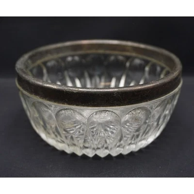 Silver Plate Rim Glass Crystal Bowl - Image 1 of 4