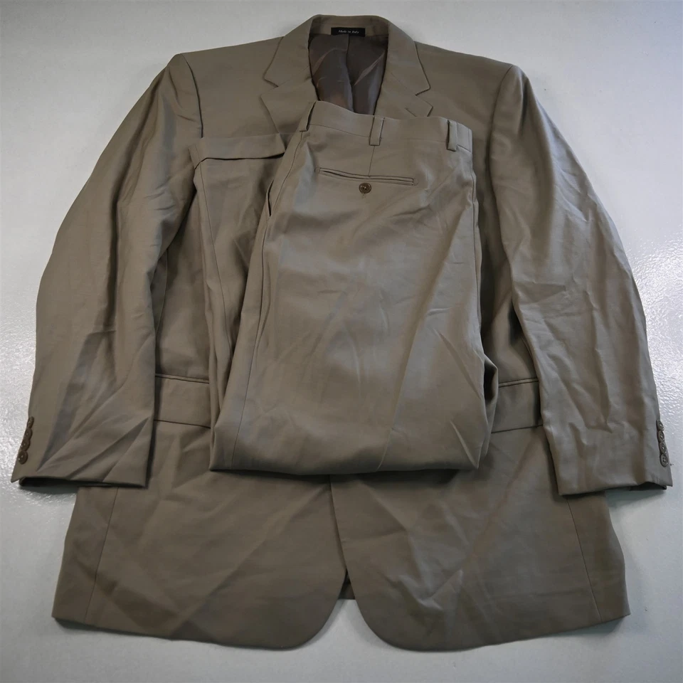 Tiglio 46L 38x38 Khaki Super 150s Wool Mens Jacket Pants Suit - Image 1 of 4