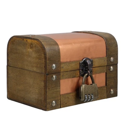  Schmuckschatulle Vintage Kleine Schatztruhe Holz Passwort-Organizer - Bild 1 von 4