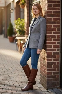 Blazer donna Michael Kors 100% lana grigio foderato a spina di pesce taglia 8 - Foto 1 di 10