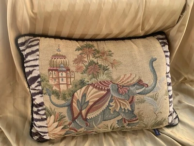 Ashford Court Elephant Accent Throw Pillow Tapestry India Temple  21x15 VTG - Image 1 of 4
