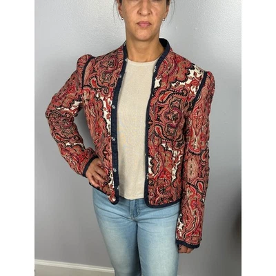 Chaqueta Acolchada Anthropologie Estampado Cachemira Roja Azul Marino Boho Suave Acogedora Mujer Mediana Foto 1 de 4