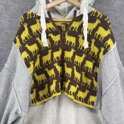 Sudadera con Capucha Free People Alpaca My Bags Hi Lo Talla Grande Gris Amarillo Llama Foto 1 de 4