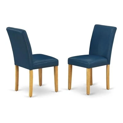 Pemberly Row 35" Leather Dining Chairs in Oak/Blue (Set of 2) - Image 1 of 4