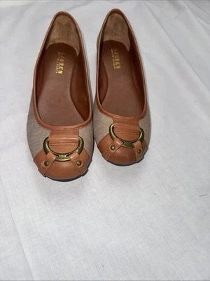 Ralph Lauren Abigale II Ballet Flats Brown Leather Shoes Buckle W/Logo Size 7B - Image 1 of 4